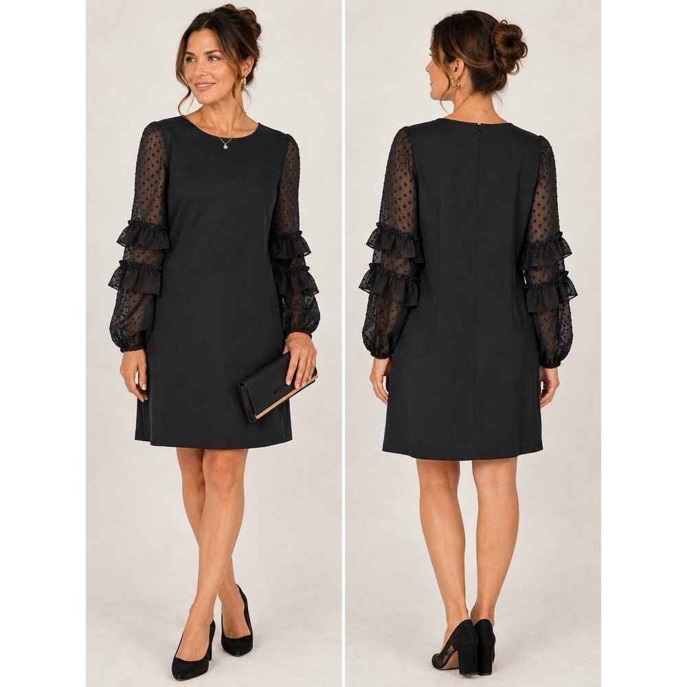 Ann Taylor Factory Dress Women’s 12 Black Ruffle Sleeve Shift NWT
